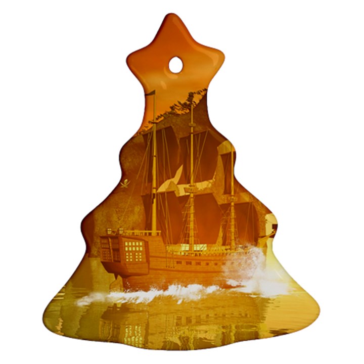 Awesome Sunset Over The Ocean With Ship Christmas Tree Ornament (2 Sides)