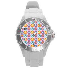 Chic Floral Pattern Round Plastic Sport Watch (l) by GardenOfOphir