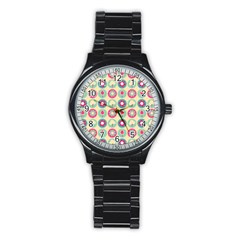 Chic Floral Pattern Stainless Steel Round Watches by GardenOfOphir