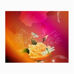 Beautiful Roses With Dragonflies Small Glasses Cloth (2-side)