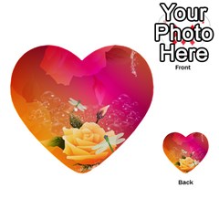 Beautiful Roses With Dragonflies Multi-purpose Cards (heart) 