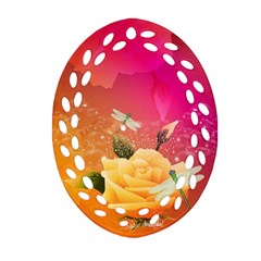 Beautiful Roses With Dragonflies Oval Filigree Ornament (2-side) 