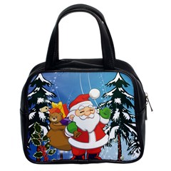 Funny Santa Claus In The Forrest Classic Handbags (2 Sides) by FantasyWorld7