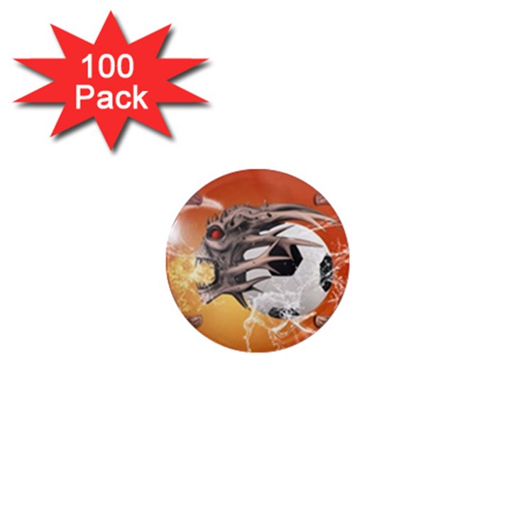 Soccer With Skull And Fire And Water Splash 1  Mini Magnets (100 pack) 