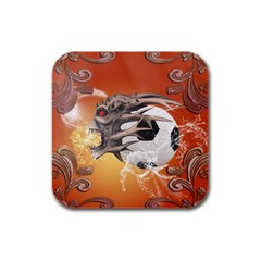 Soccer With Skull And Fire And Water Splash Rubber Square Coaster (4 Pack) 