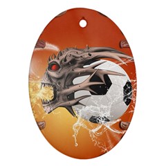 Soccer With Skull And Fire And Water Splash Oval Ornament (two Sides) by FantasyWorld7