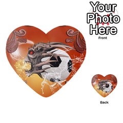 Soccer With Skull And Fire And Water Splash Multi-purpose Cards (heart)  by FantasyWorld7