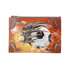 Soccer With Skull And Fire And Water Splash Cosmetic Bag (large)  by FantasyWorld7