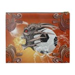 Soccer With Skull And Fire And Water Splash Cosmetic Bag (XL) Back