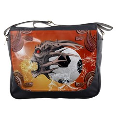 Soccer With Skull And Fire And Water Splash Messenger Bags by FantasyWorld7