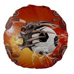 Soccer With Skull And Fire And Water Splash Large 18  Premium Round Cushions by FantasyWorld7