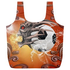 Soccer With Skull And Fire And Water Splash Full Print Recycle Bags (l)  by FantasyWorld7