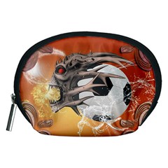 Soccer With Skull And Fire And Water Splash Accessory Pouches (medium)  by FantasyWorld7