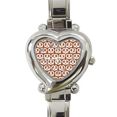 Brown Pretzel Illustrations Pattern Heart Italian Charm Watch by GardenOfOphir