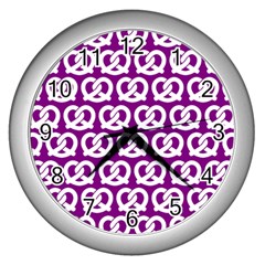 Purple Pretzel Illustrations Pattern Wall Clocks (silver)  by GardenOfOphir