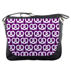 Purple Pretzel Illustrations Pattern Messenger Bags by GardenOfOphir