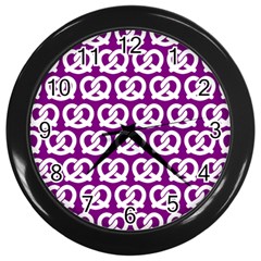 Purple Pretzel Illustrations Pattern Wall Clocks (black) by GardenOfOphir