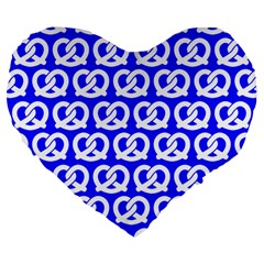 Blue Pretzel Illustrations Pattern Large 19  Premium Flano Heart Shape Cushions by GardenOfOphir