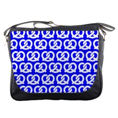 Blue Pretzel Illustrations Pattern Messenger Bags by GardenOfOphir