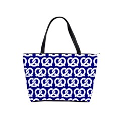 Navy Pretzel Illustrations Pattern Shoulder Handbags by GardenOfOphir