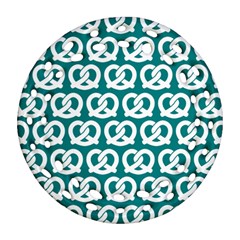 Teal Pretzel Illustrations Pattern Ornament (Round Filigree) 