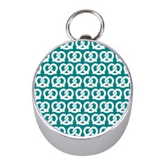 Teal Pretzel Illustrations Pattern Mini Silver Compasses