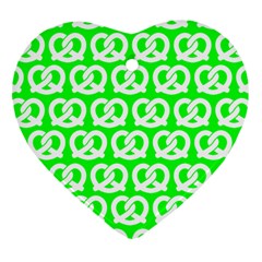 Neon Green Pretzel Illustrations Pattern Ornament (heart)  by GardenOfOphir