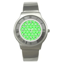 Neon Green Pretzel Illustrations Pattern Stainless Steel Watches by GardenOfOphir