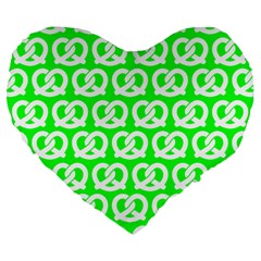 Neon Green Pretzel Illustrations Pattern Large 19  Premium Flano Heart Shape Cushions by GardenOfOphir