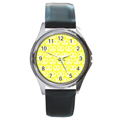 Yellow Pretzel Illustrations Pattern Round Metal Watches by GardenOfOphir