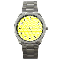 Yellow Pretzel Illustrations Pattern Sport Metal Watches by GardenOfOphir