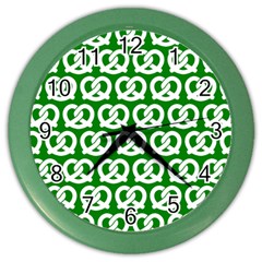 Green Pretzel Illustrations Pattern Color Wall Clocks by GardenOfOphir