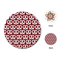 Red Pretzel Illustrations Pattern Playing Cards (round)  by GardenOfOphir