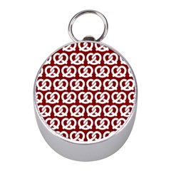 Red Pretzel Illustrations Pattern Mini Silver Compasses by GardenOfOphir