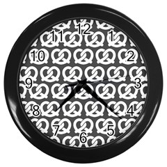 Gray Pretzel Illustrations Pattern Wall Clocks (black) by GardenOfOphir