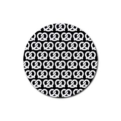 Black And White Pretzel Illustrations Pattern Rubber Coaster (round)  by GardenOfOphir