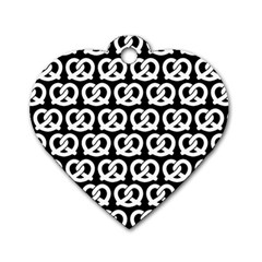 Black And White Pretzel Illustrations Pattern Dog Tag Heart (one Side) by GardenOfOphir