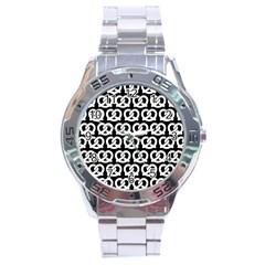 Black And White Pretzel Illustrations Pattern Stainless Steel Men s Watch by GardenOfOphir