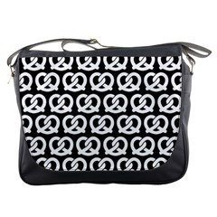 Black And White Pretzel Illustrations Pattern Messenger Bags by GardenOfOphir