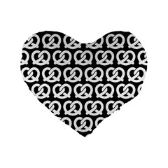 Black And White Pretzel Illustrations Pattern Standard 16  Premium Heart Shape Cushions by GardenOfOphir