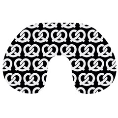 Black And White Pretzel Illustrations Pattern Travel Neck Pillows by GardenOfOphir