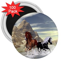 Beautiful Horses Running In A River 3  Magnets (100 Pack) by FantasyWorld7