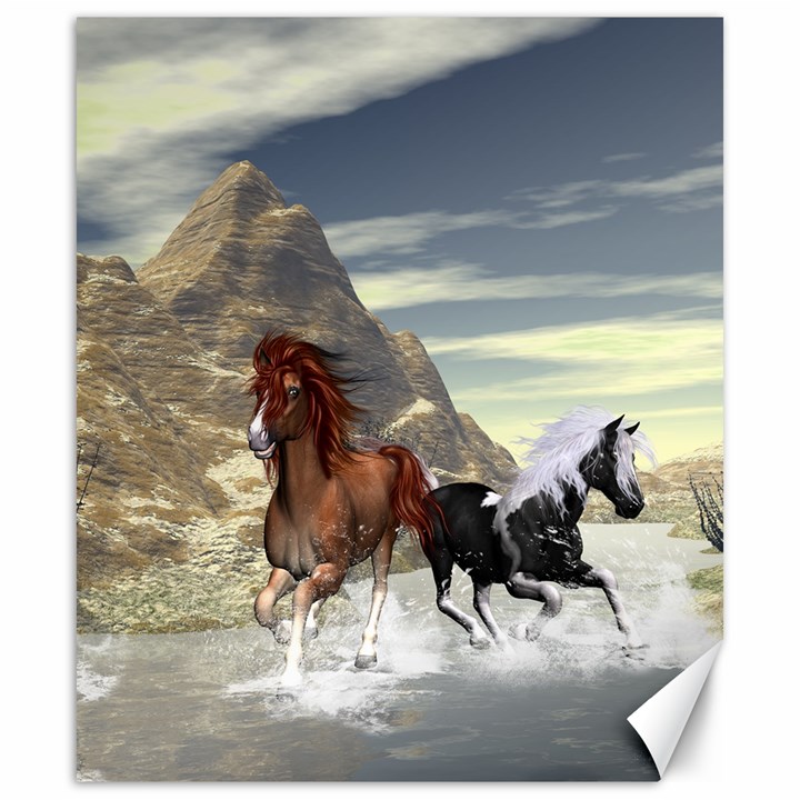 Beautiful Horses Running In A River Canvas 20  x 24  