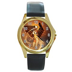 Beautiful Angel In The Sky Round Gold Metal Watches by FantasyWorld7