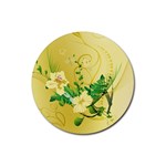 Wonderful Soft Yellow Flowers With Leaves Rubber Round Coaster (4 pack)  Front