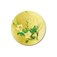 Wonderful Soft Yellow Flowers With Leaves Magnet 3  (round) by FantasyWorld7