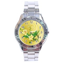 Wonderful Soft Yellow Flowers With Leaves Stainless Steel Men s Watch by FantasyWorld7