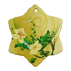 Wonderful Soft Yellow Flowers With Leaves Snowflake Ornament (2-side) by FantasyWorld7