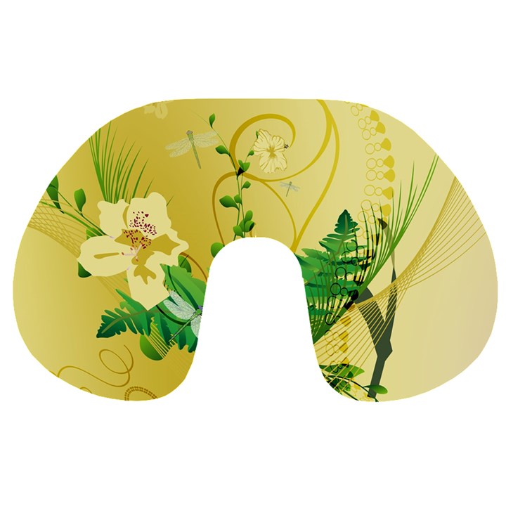 Wonderful Soft Yellow Flowers With Leaves Travel Neck Pillows