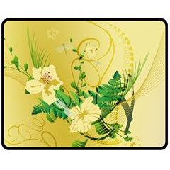 Wonderful Soft Yellow Flowers With Leaves Double Sided Fleece Blanket (medium)  by FantasyWorld7
